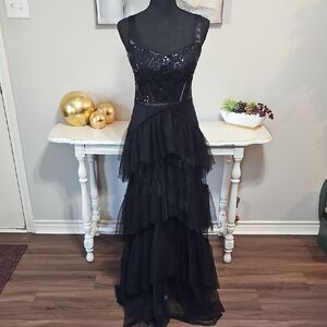 🖤 City Studio Black Sequin Lace Tulle Tiered Gown 13/14